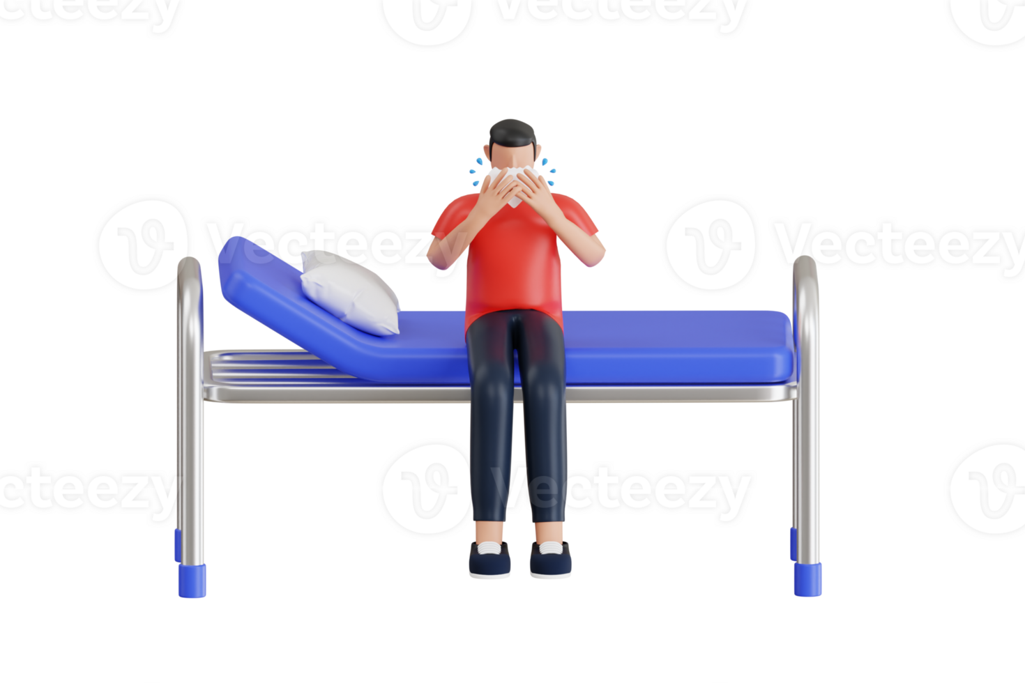 Flu and Cold Sickness 3D Illustration. Male Sneezing With Runny Nose 3D Illustration png