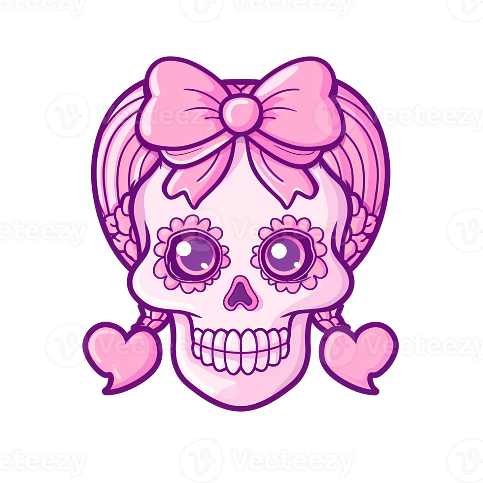 AI generated cute skull art illustrations for stickers, tshirt design, poster etc png