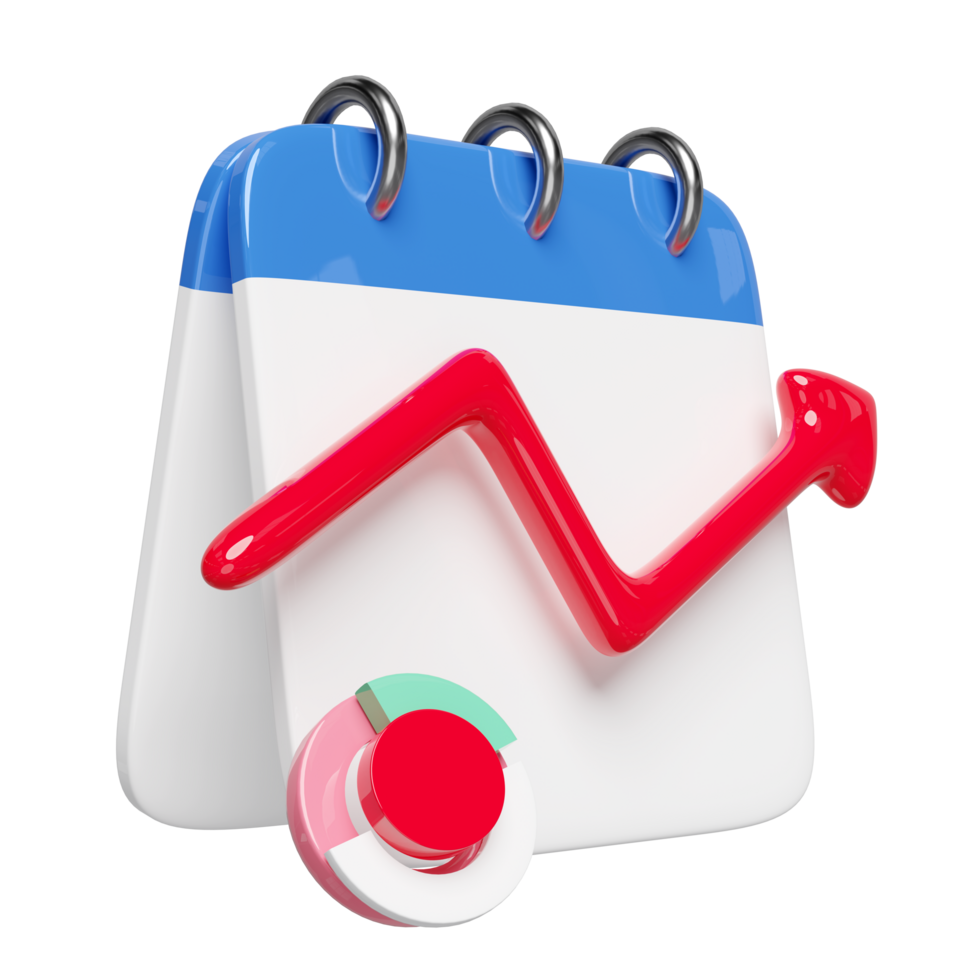 3D charts graph with calendar, analysis business financial data isolated. business strategy minimal concept, 3d render illustration png