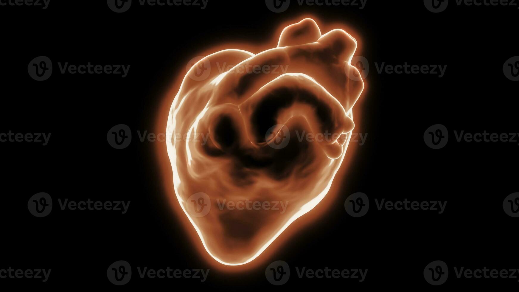 3D model of glowing heart. Design. Glowing model of heart rotates and beats on black background. Living heart pulsates and beats with neon glow photo