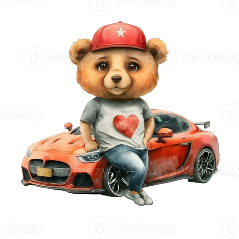 AI generated cute bear wearing a heart-shaped t-shirt png