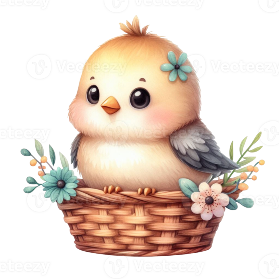 AI generated Cute little bird sitting in a basket png