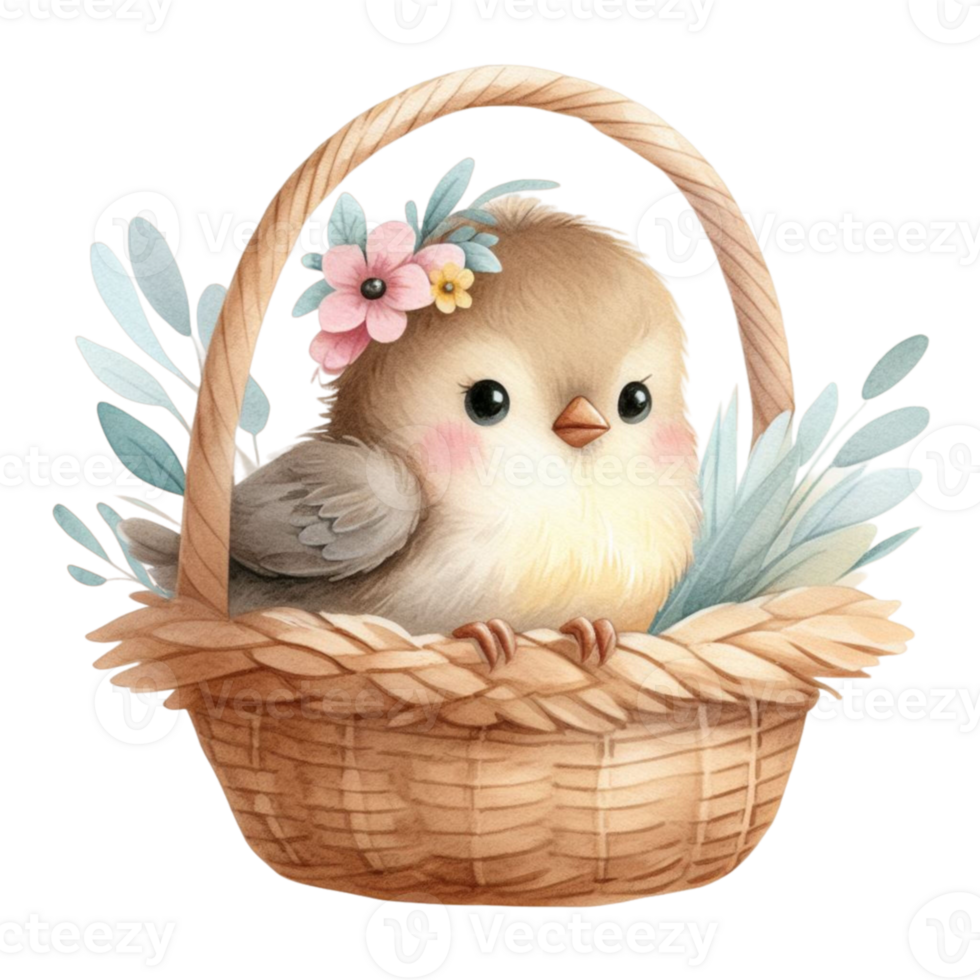 AI generated Cute little bird sitting in a basket png