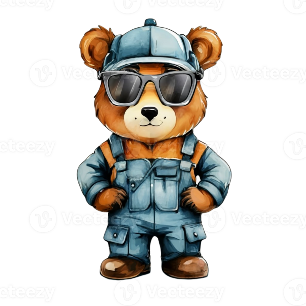 AI generated Cute little bear Wear a mechanic's uniform png