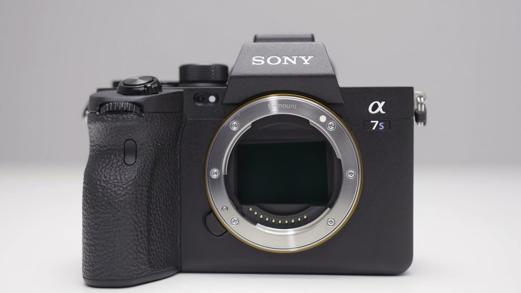 RUSSIA, MOSCOW-DECEMBER, 2020. New Sony camera on white background. Action. Latest professional camera from Sony with best features. Sony a7s III camera for professional photo and video shooting