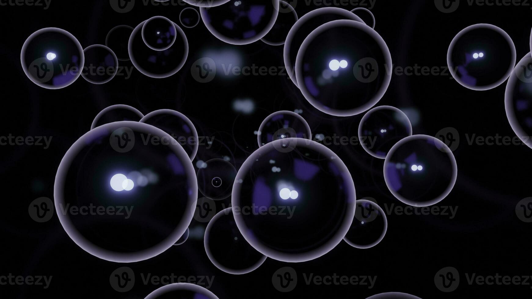 Black background. Design. Large white bubbles in animation on a dark background scatter in different directions. photo