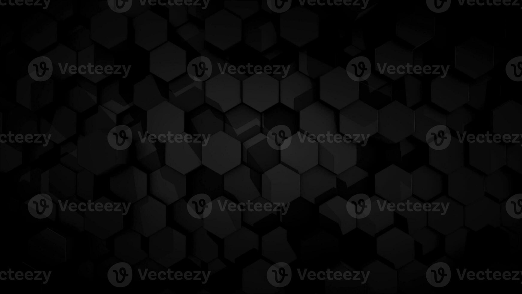 Abstract futuristic hexagon glowing nand moving black surface, structure, seamless loop. Animation. Monochrome 3d figures moving chaotically. photo