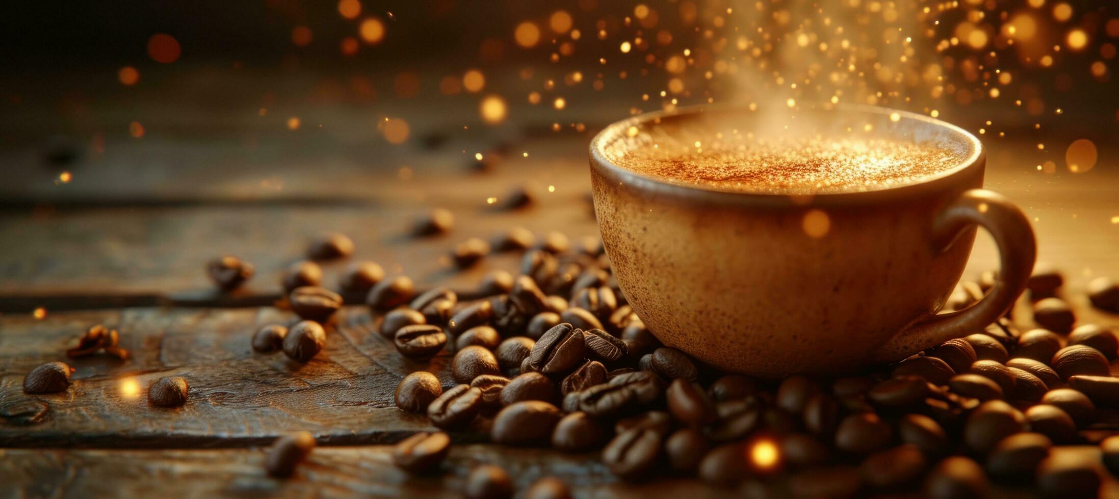 AI generated the coffee is in the cup with some coffee beans beside it photo