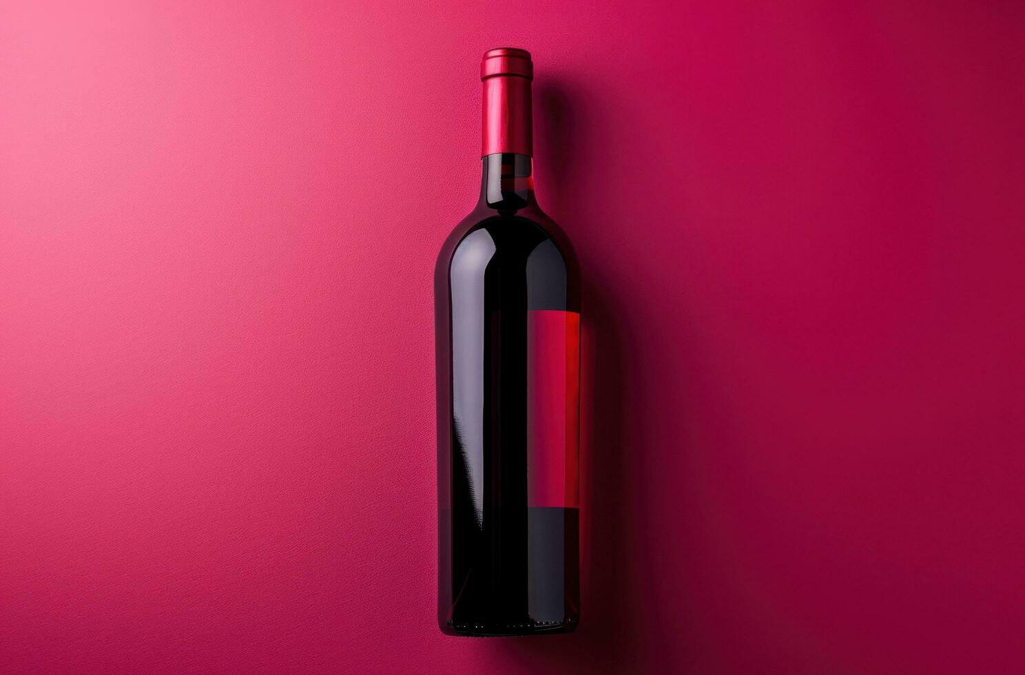 AI generated red wine bottle, isolated on a pink pattern flat photo