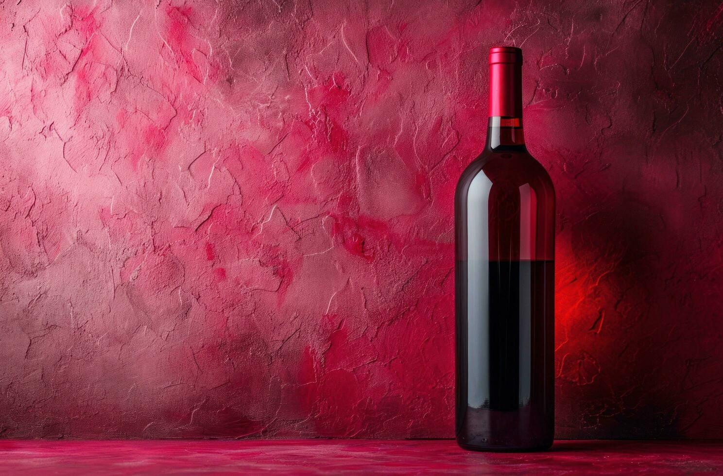 AI generated red wine bottle, isolated on a pink pattern flat photo