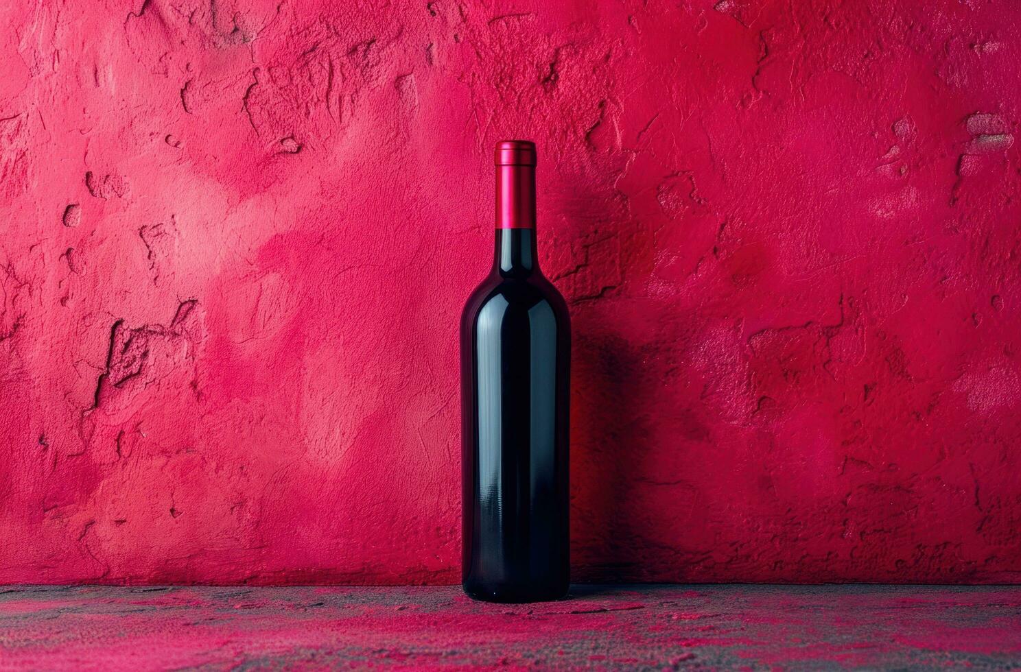 AI generated red wine bottle, isolated on a pink pattern flat photo