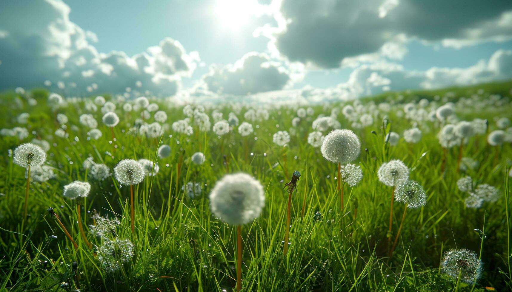 AI generated the grassy field contains dandelions and grass photo