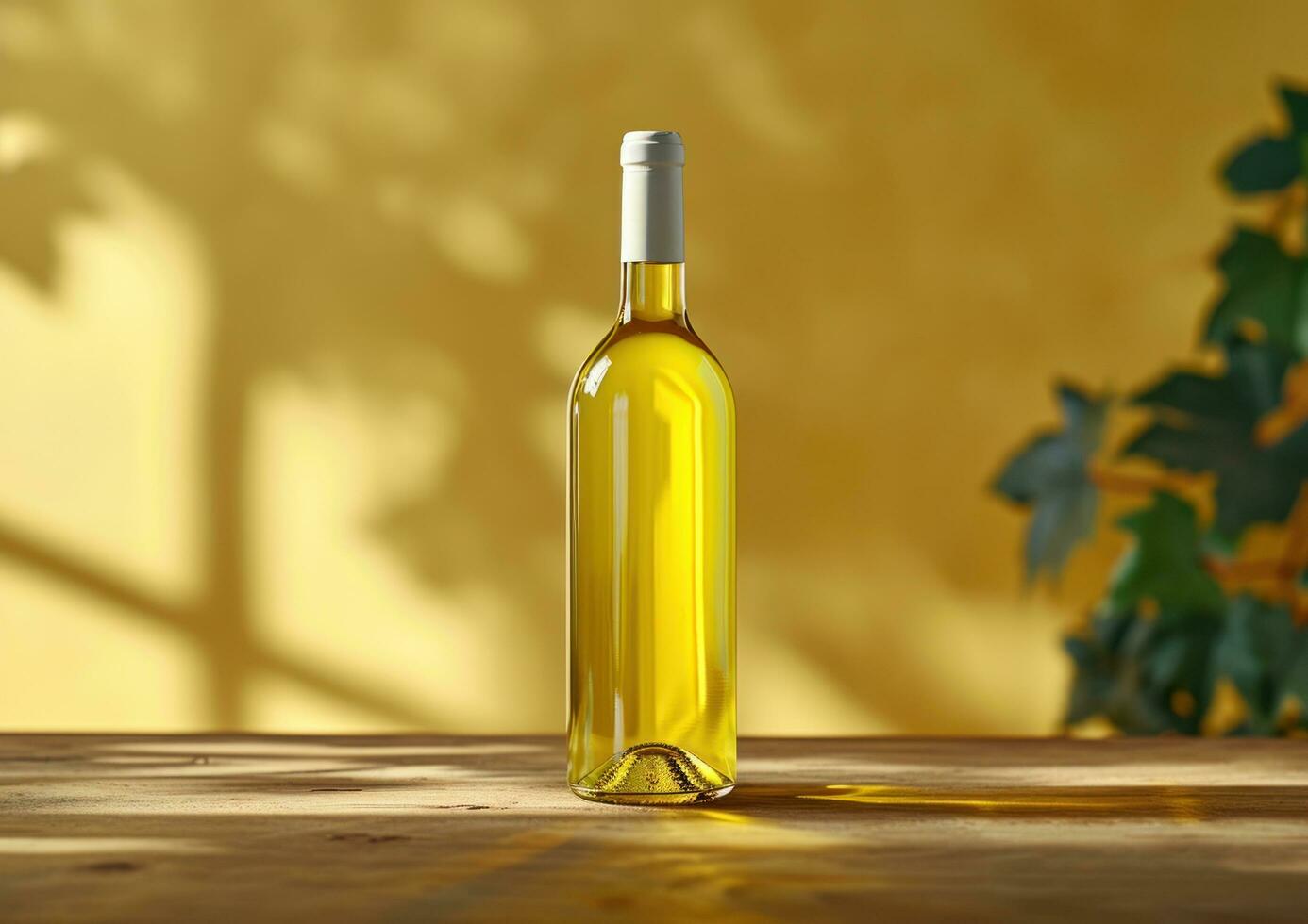 AI generated the bottle of white wine is on a table in brown photo