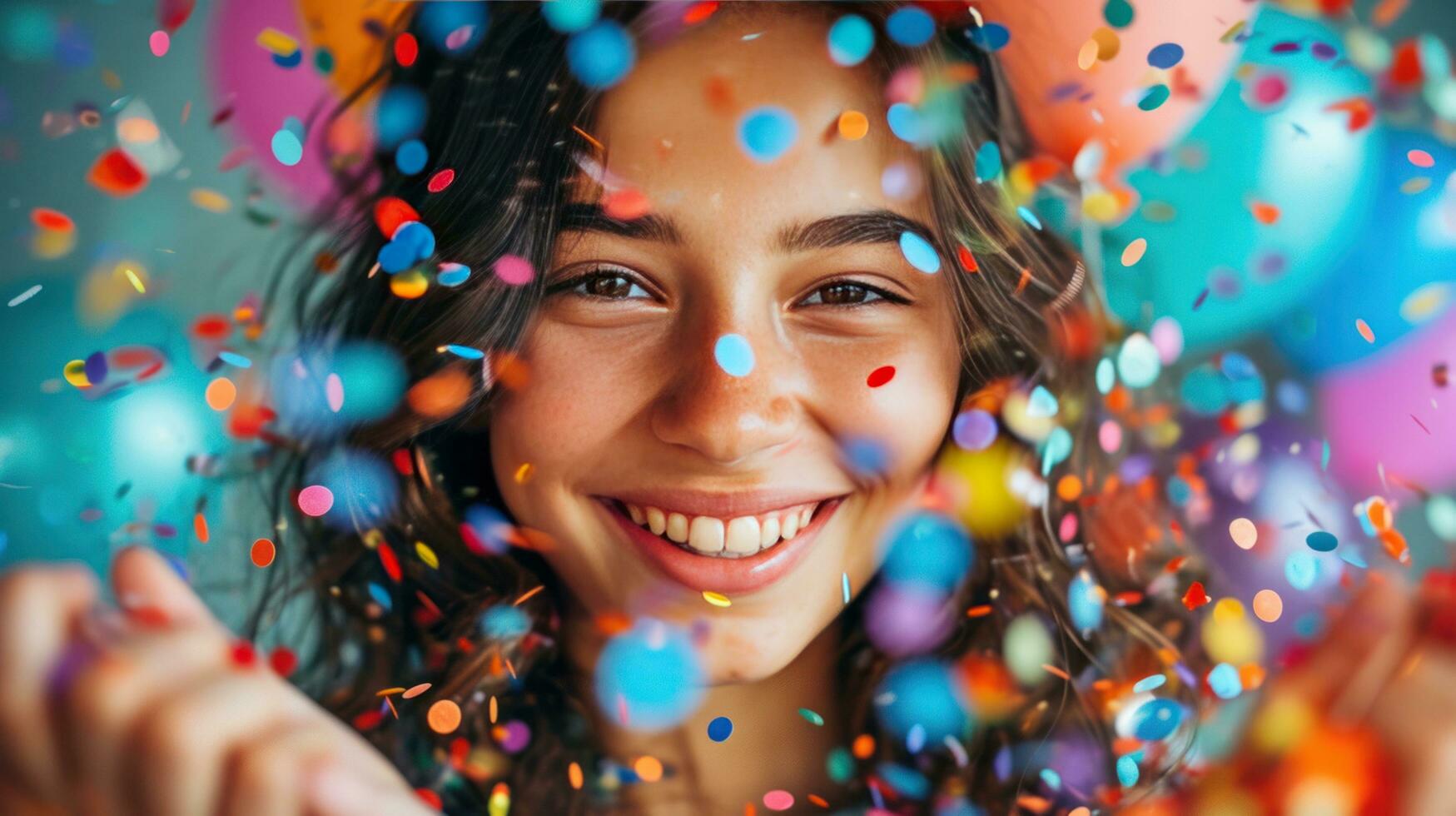 AI generated Smiling faces, confetti showers, and festive decor for a birthday celebration photo
