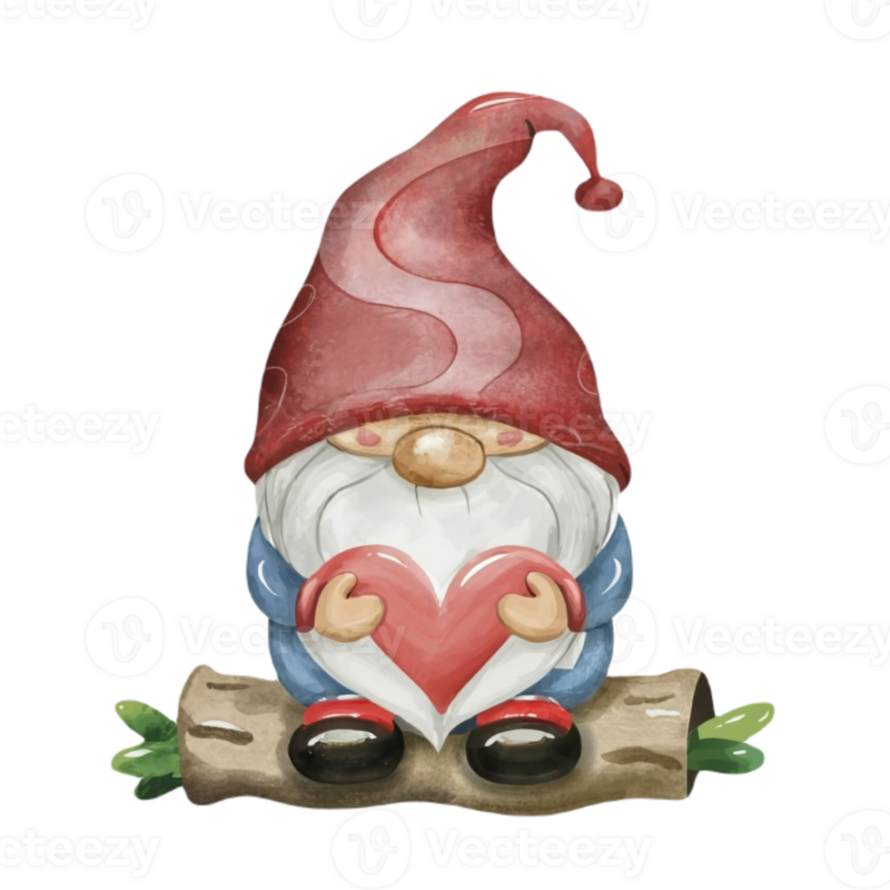 AI generated Cute Gnome sitting on the back heart png