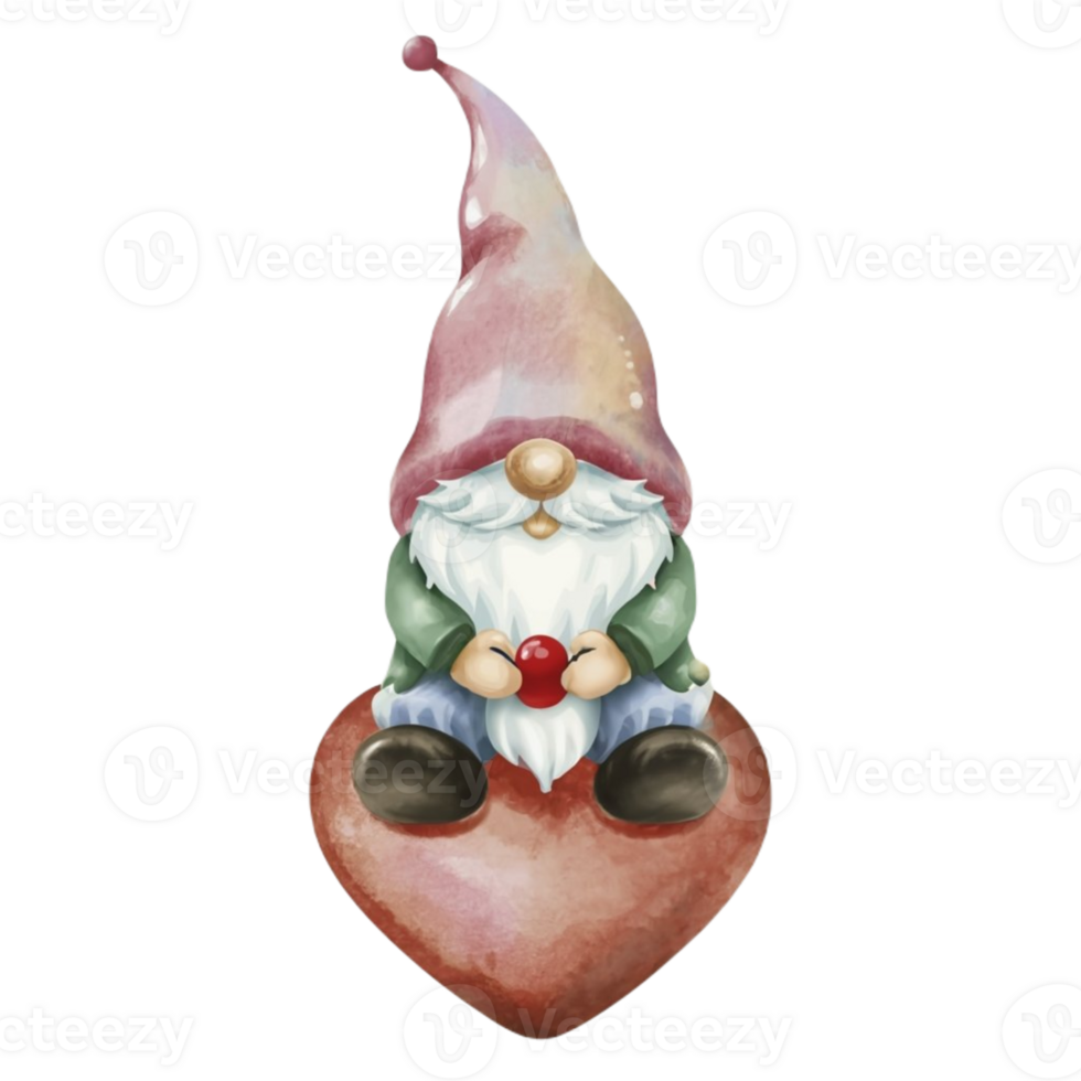 AI generated Cute Gnome sitting on the back heart png