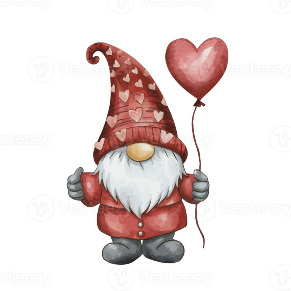 AI generated valentine's day gnome with heart balloon png