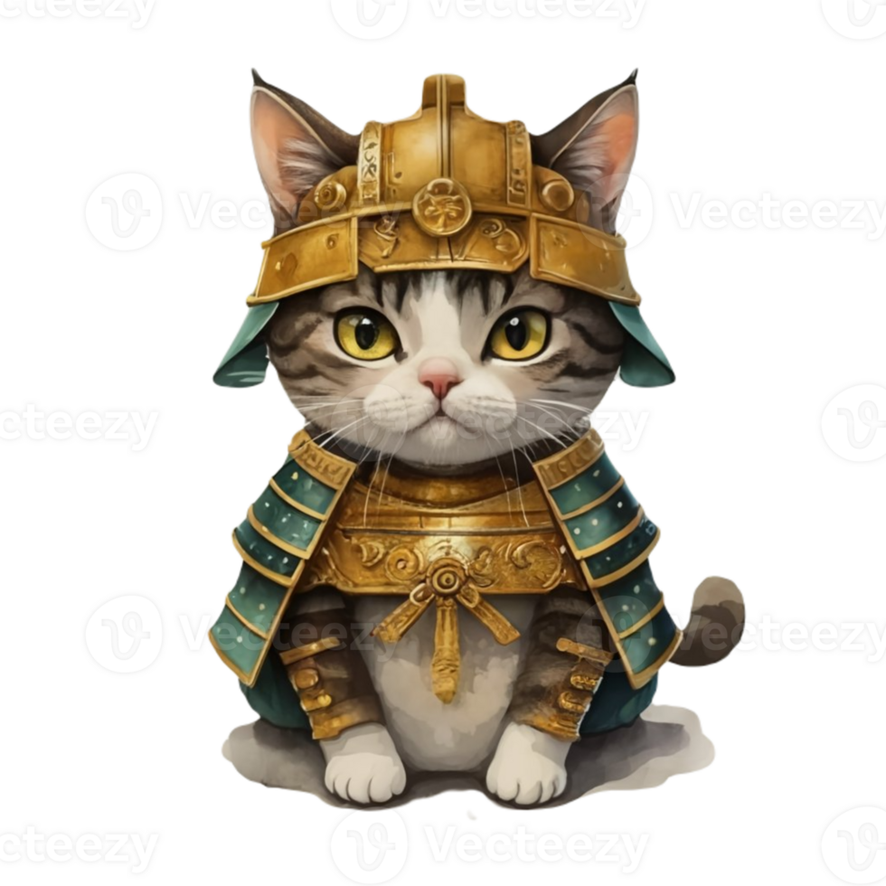 AI generated Cute cat wearing Samurai costume png