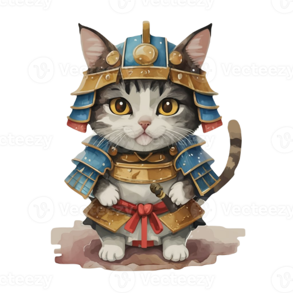 AI generated Cute cat wearing Samurai costume png