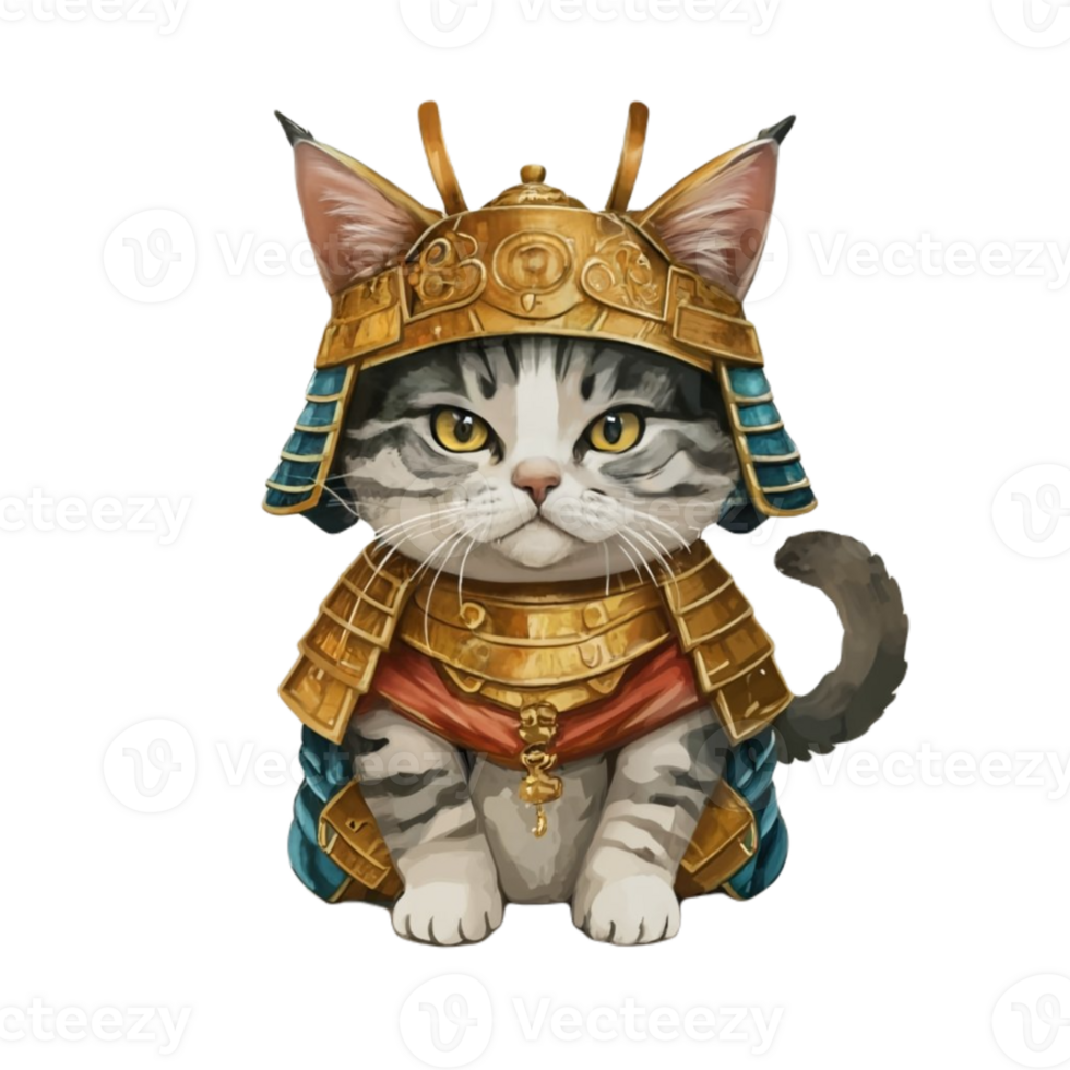AI generated Cute cat wearing Samurai costume png
