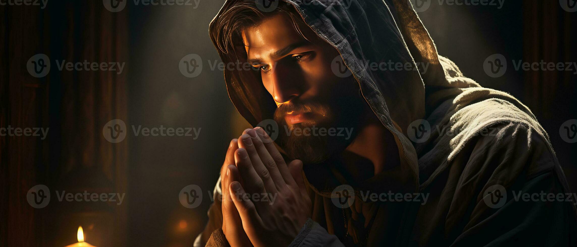 AI generated religious muslim man praying 3D realistic rendering Generative AI photo