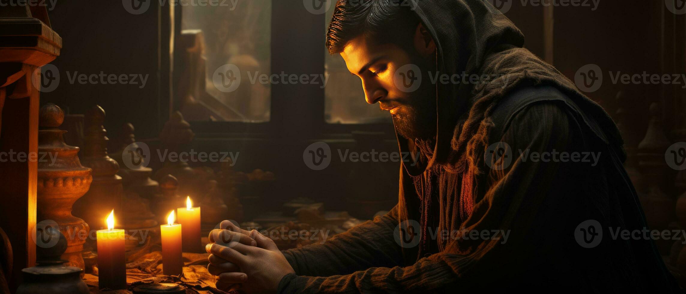 AI generated religious muslim man praying 3D realistic rendering Generative AI photo