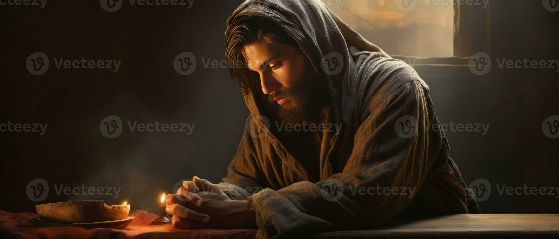 AI generated religious muslim man praying 3D realistic rendering Generative AI photo