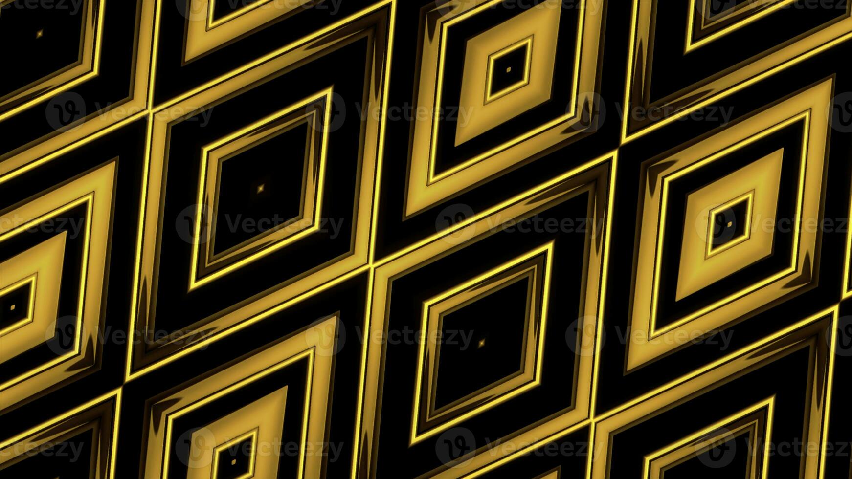 Kaleidoscopic shapes of golden color. Motion. Rhombus colorful fractal pattern on a black background. photo