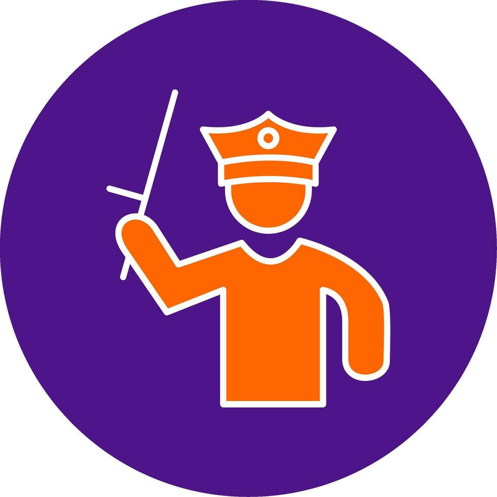 Policeman Holding Stick Line Filled Circle Icon vector