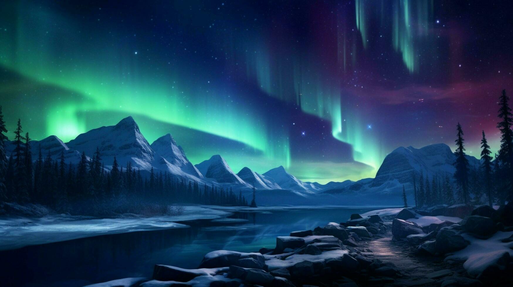 AI generated Northern Lights Nature Background photo