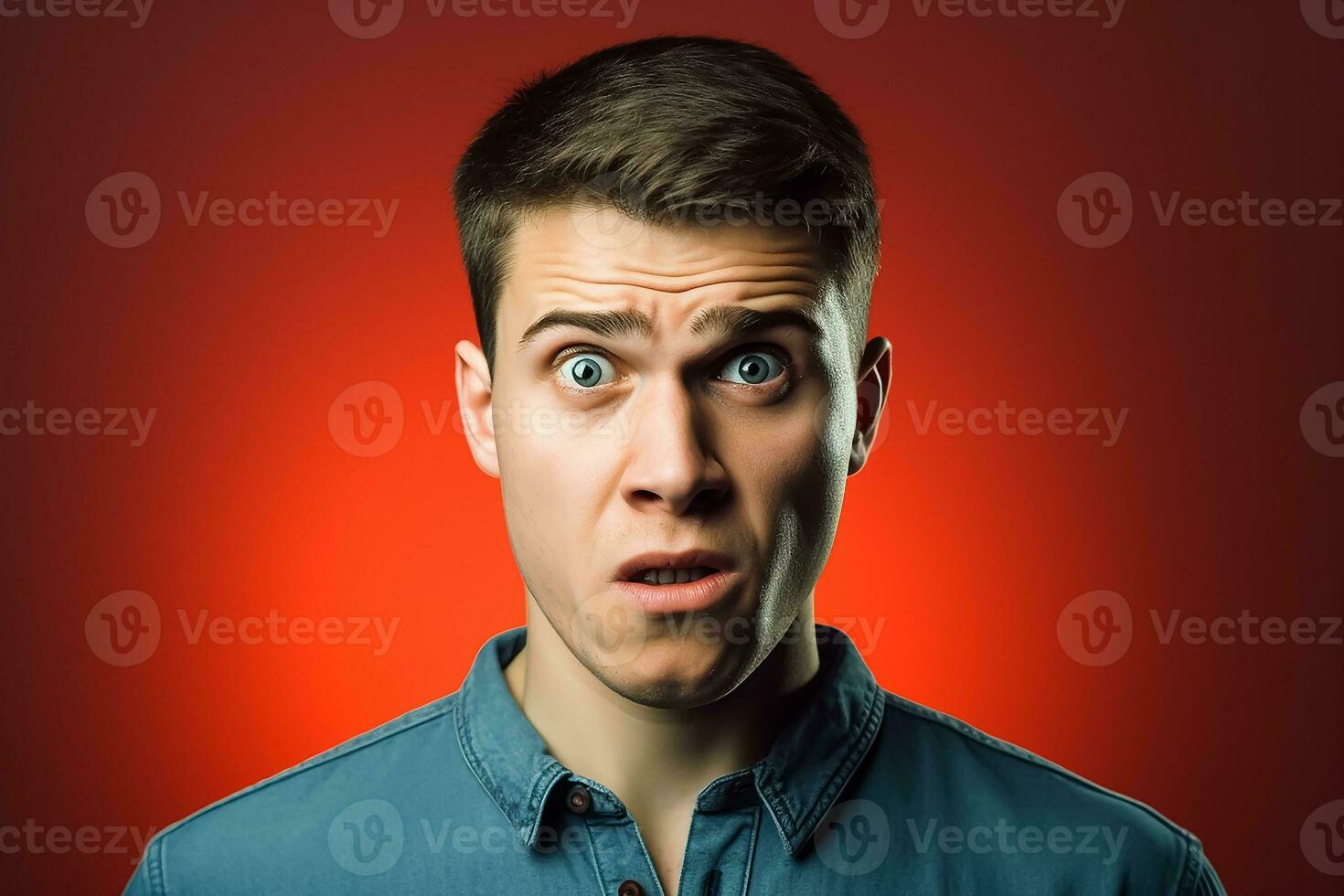 AI generated Shocked surprised expression man photo