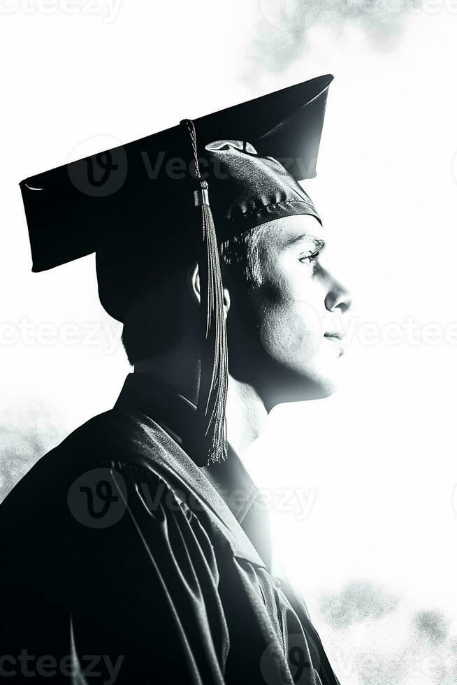 ai generado silueta de graduación estudiante en blanco antecedentes foto