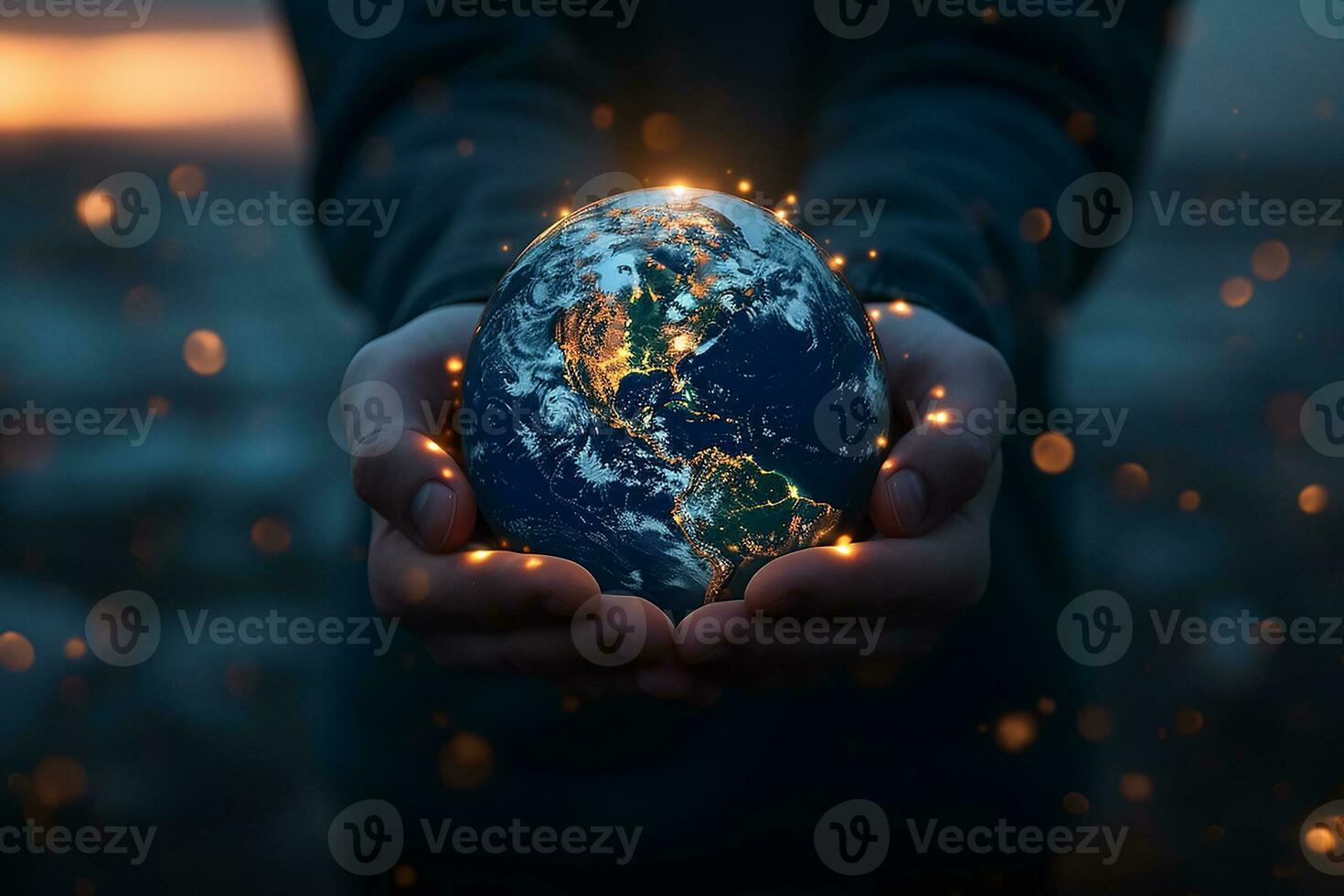 AI generated A man honlding globe and safe it photo