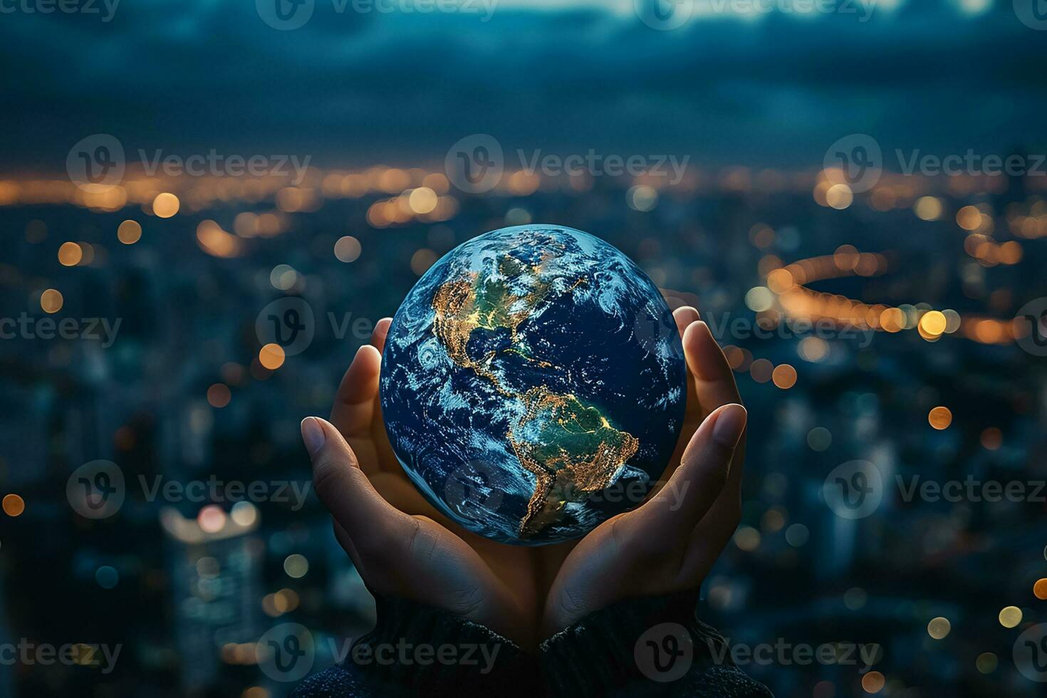 AI generated A man honlding globe and safe it photo