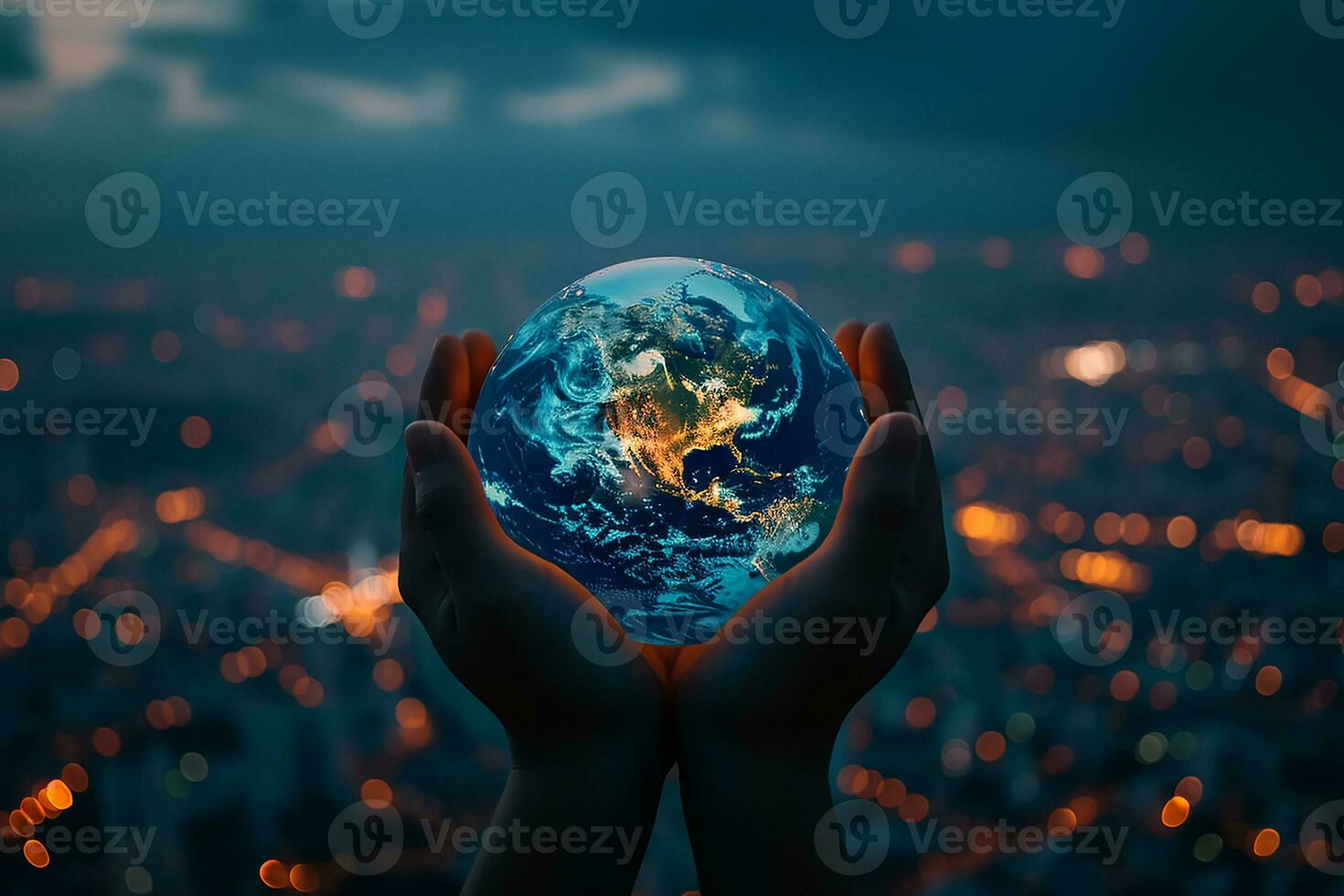 AI generated The globe Earth in the human's hands photo