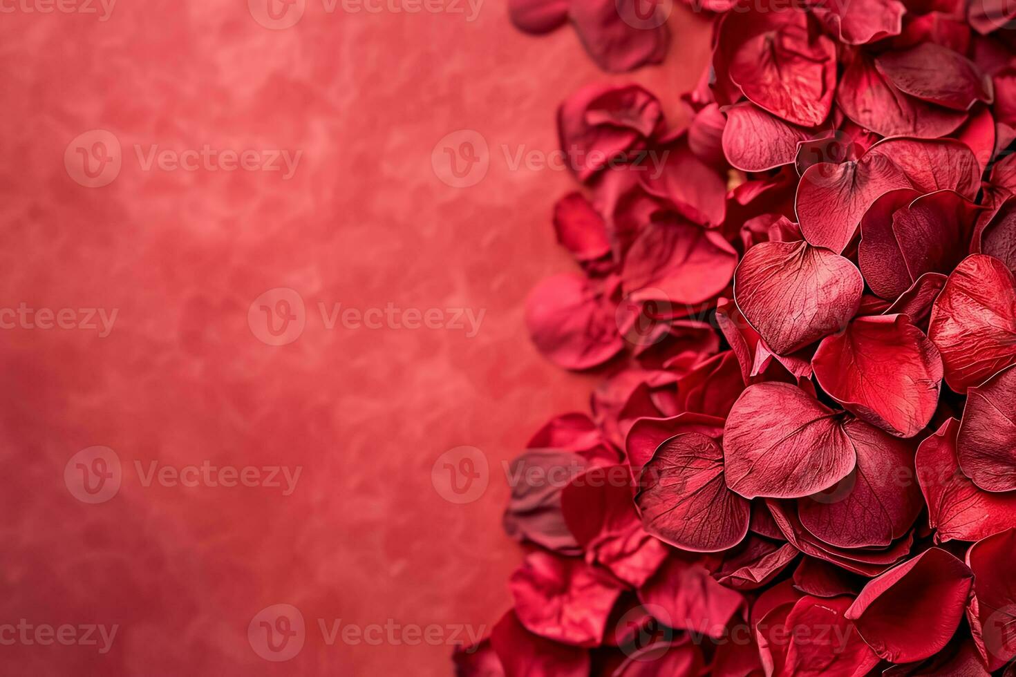 AI generated red color background surrounded by romantic atmosphere of floating Red heart shaped cutout papers photo