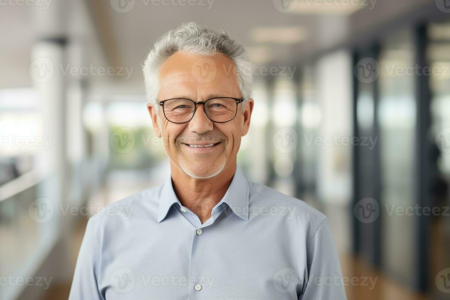 AI generated portrait photography of happy senior citizen office manager photo