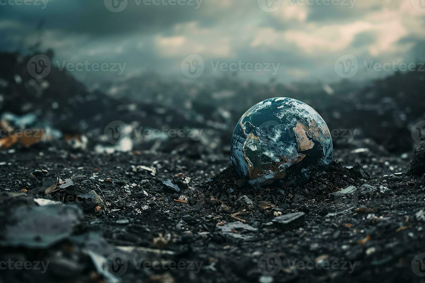 AI generated Plantet Earth surrounded by undifferentiated trash photo