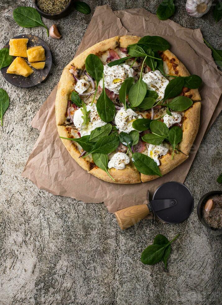 Italian pizza with soft cheese mozzarella photo