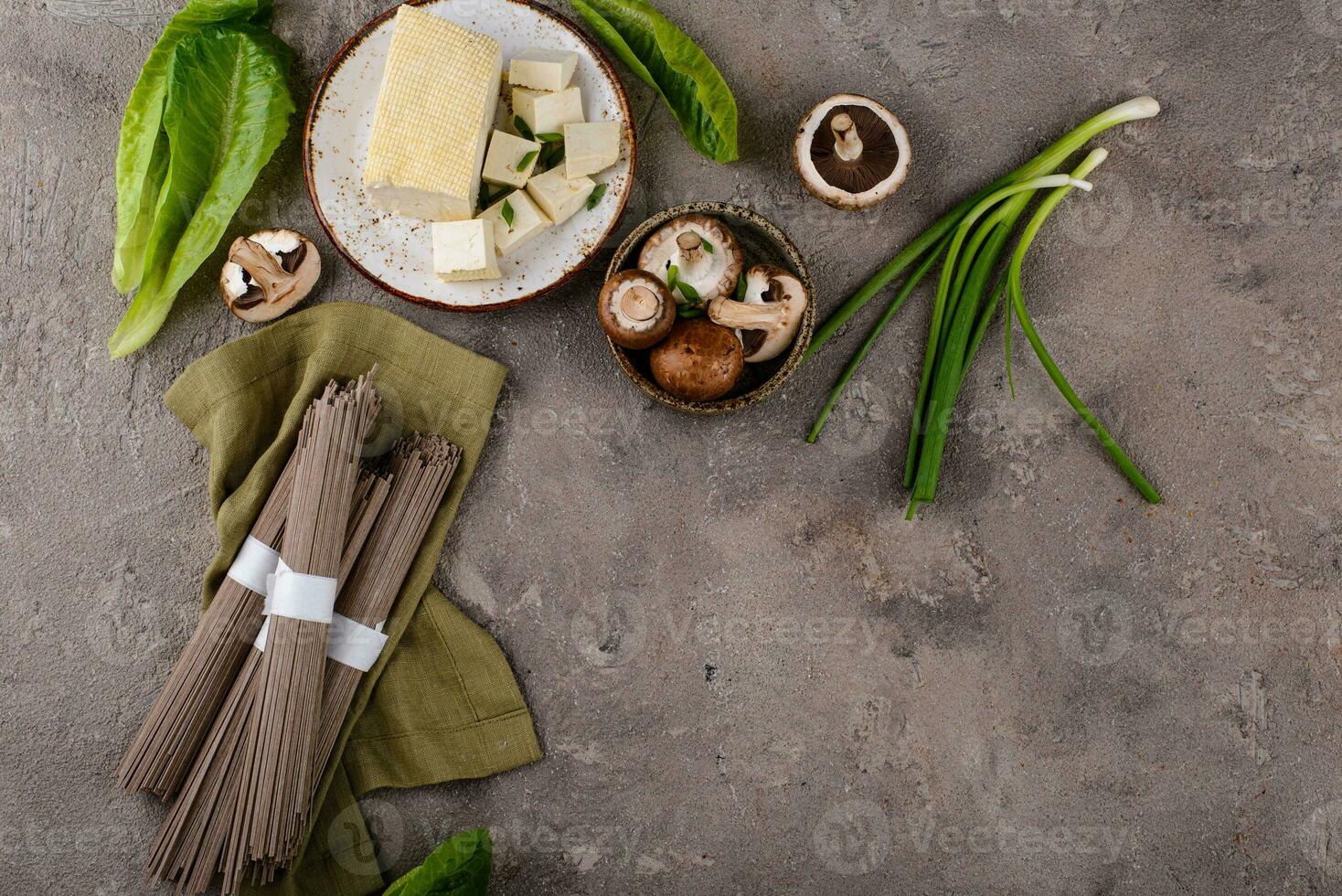 Raw soba noodles and cooking ingredient photo