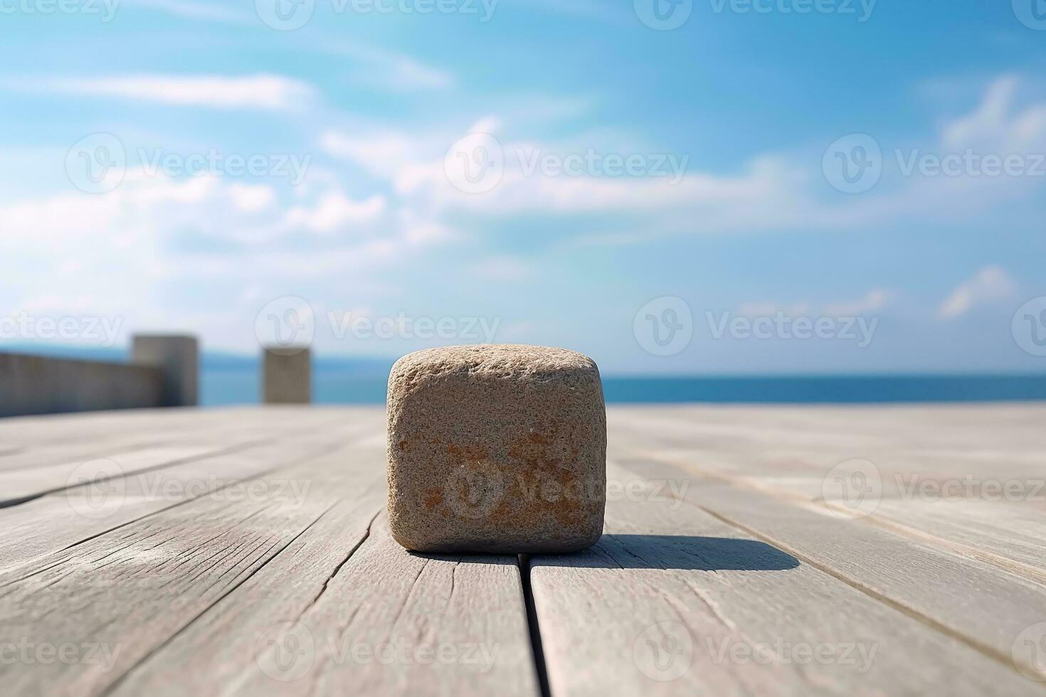 AI generated Stone podium in nature for product display, landscape view in background photo
