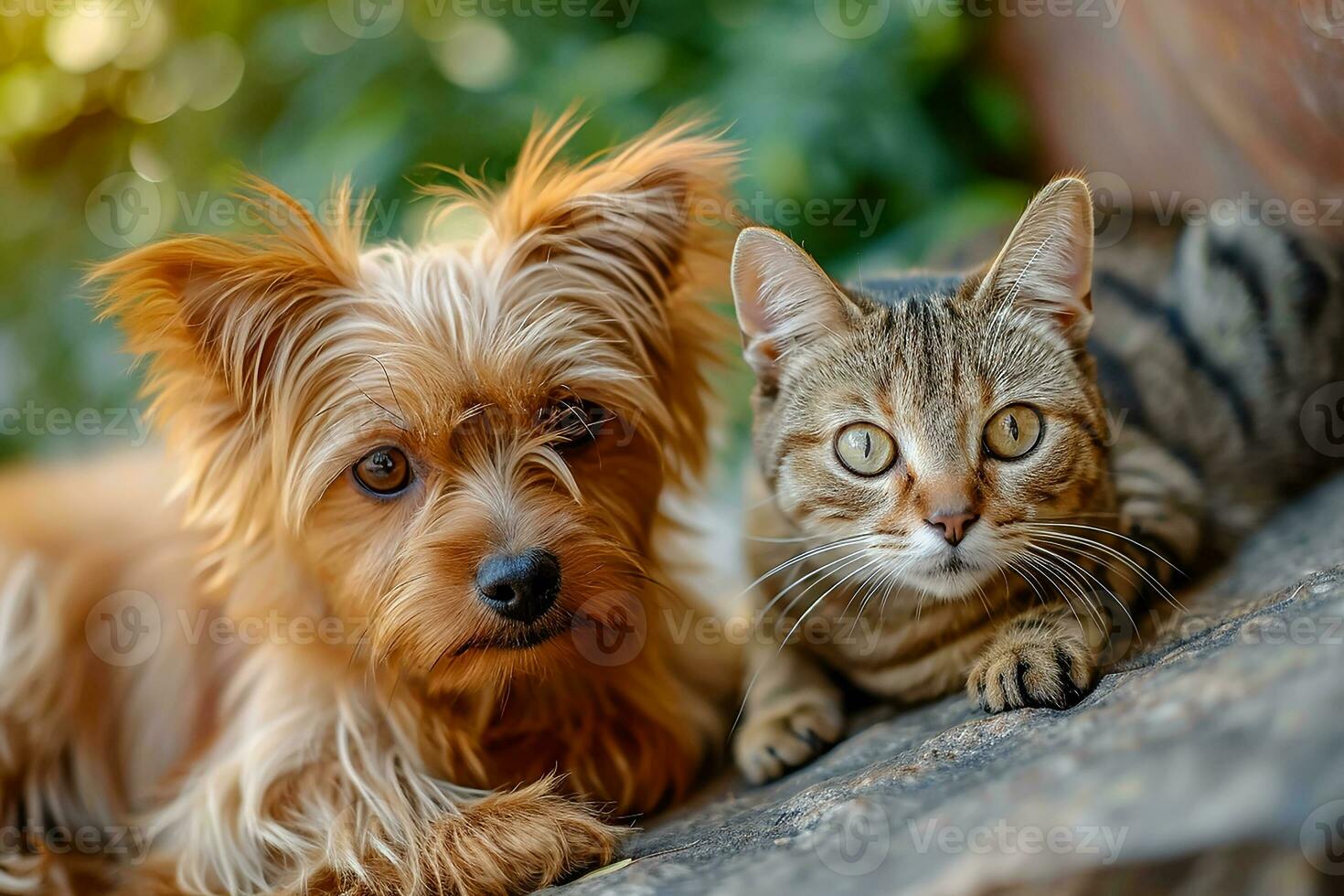 ai generado retrato de linda pequeño perro y gato foto