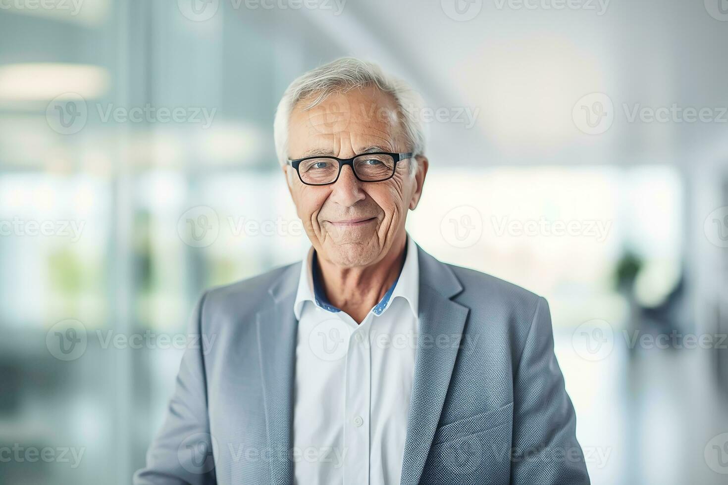 AI generated portrait photography of happy senior citizen office manager photo