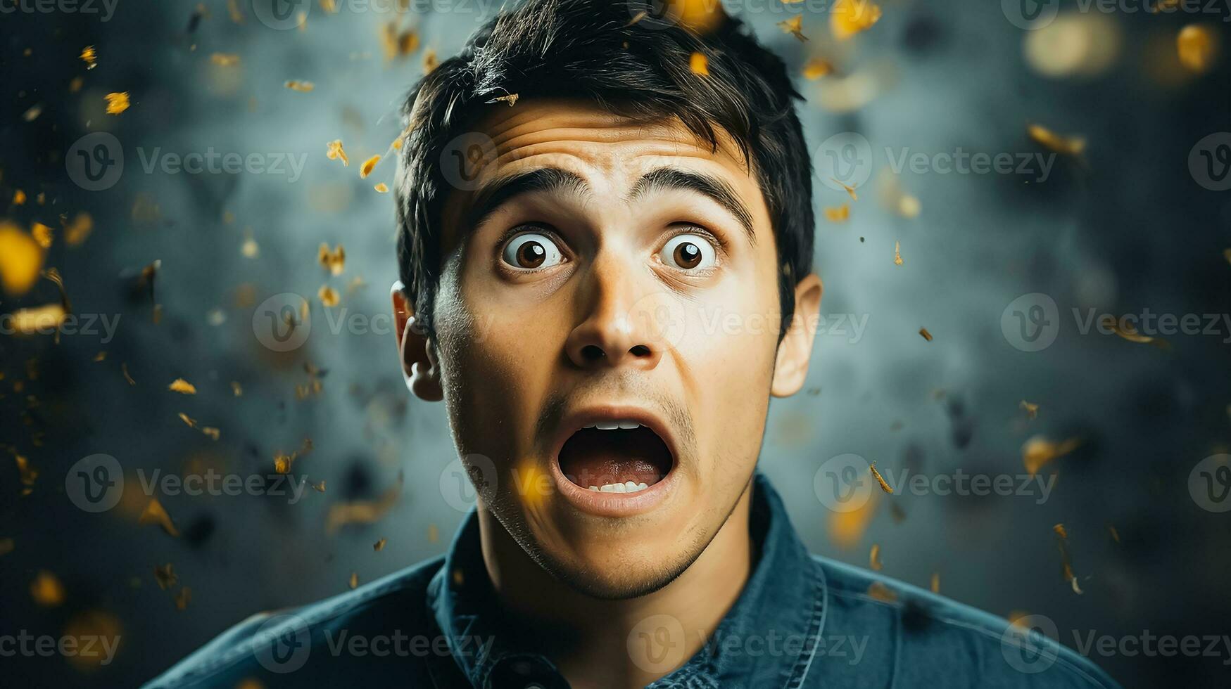 AI generated Shocked surprised expression man photo