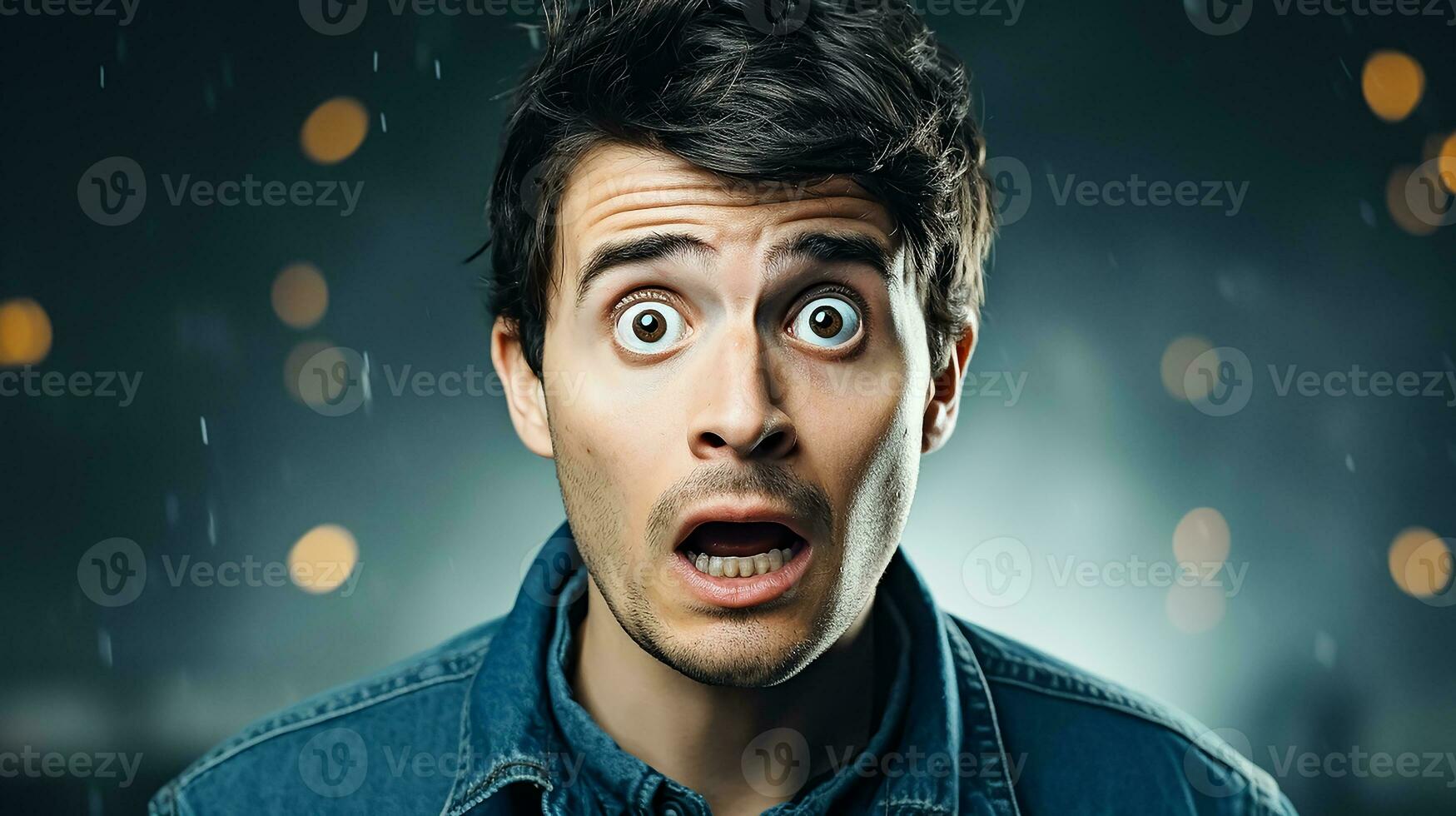 AI generated Shocked surprised expression man photo