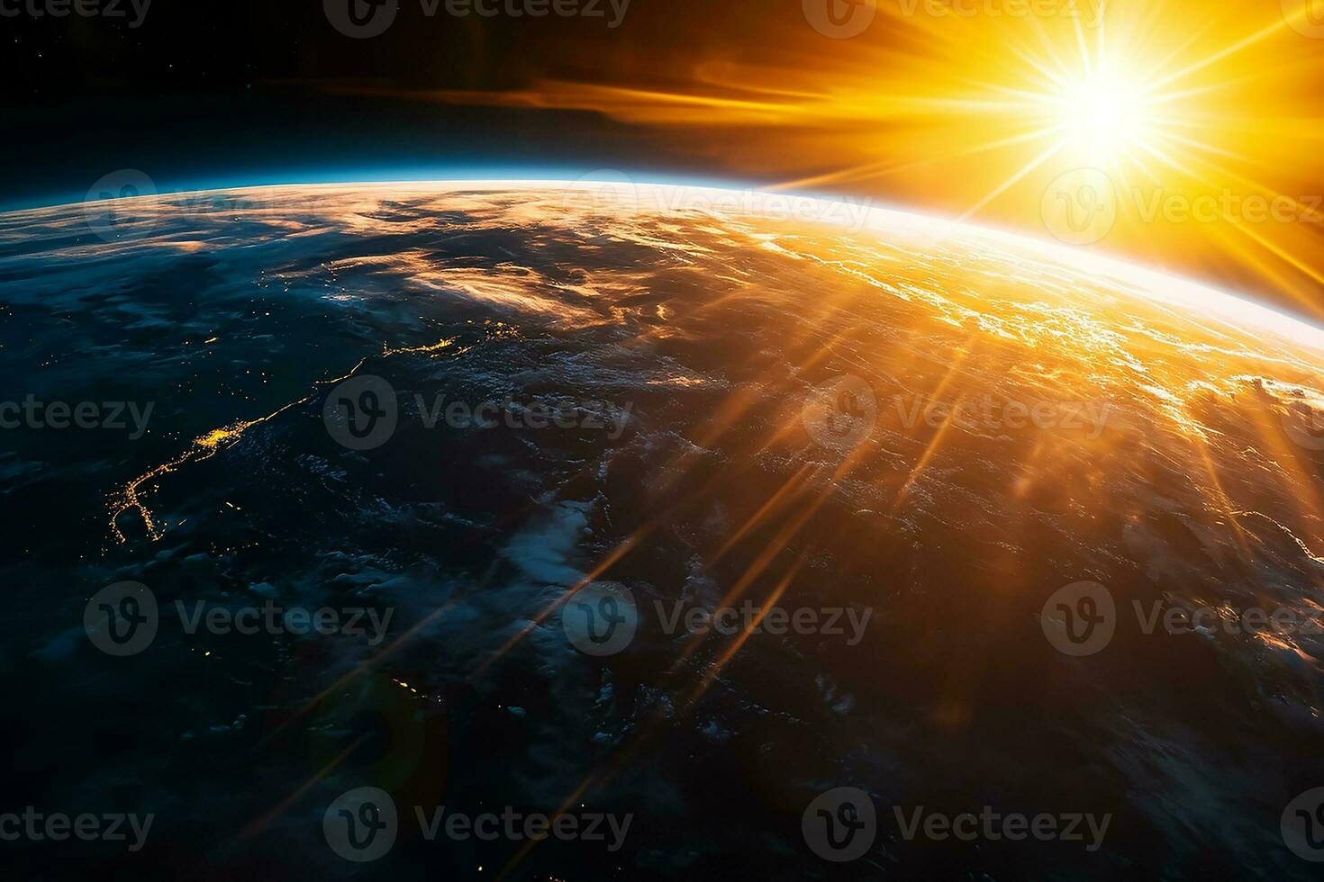 AI generated The planet earth and sun light view from space photo