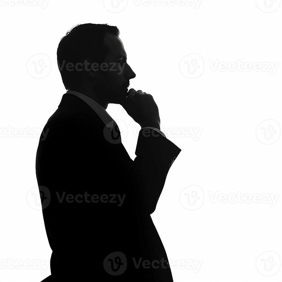 AI generated Silhouette of a thinking businessman on isolated white background photo