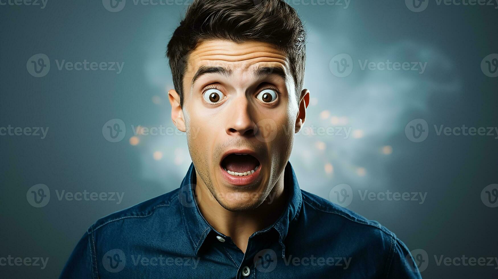 AI generated Shocked surprised expression man photo