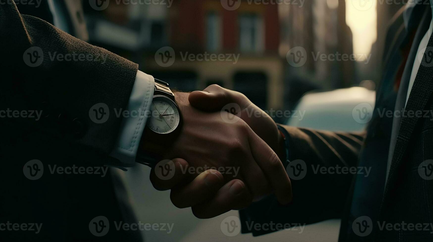 AI generated Hand shaking greeting with close up hands ai artwork photo