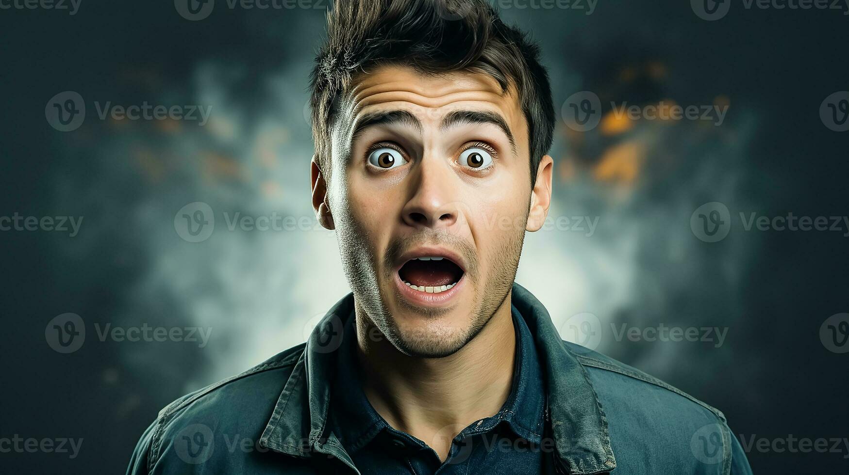 AI generated Shocked surprised expression man photo